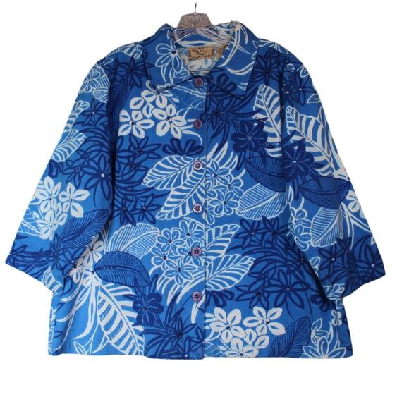 Life Style Woman Tops - Life Style Woman 1X‎ Blue Hawaiian 3/4 Sleeve Button Up Jacket/Top